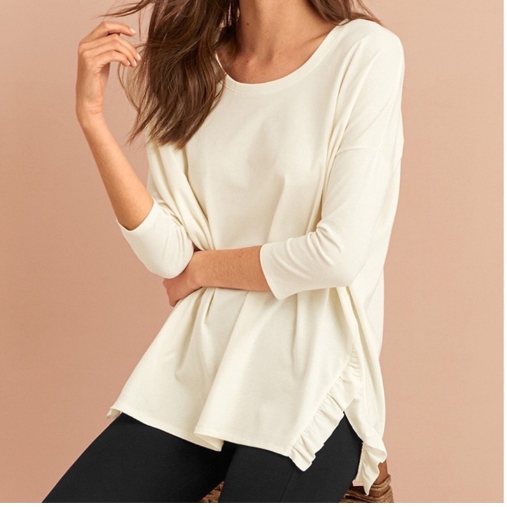 Garnet Hill Ivory Tunic with Ruffle Detail